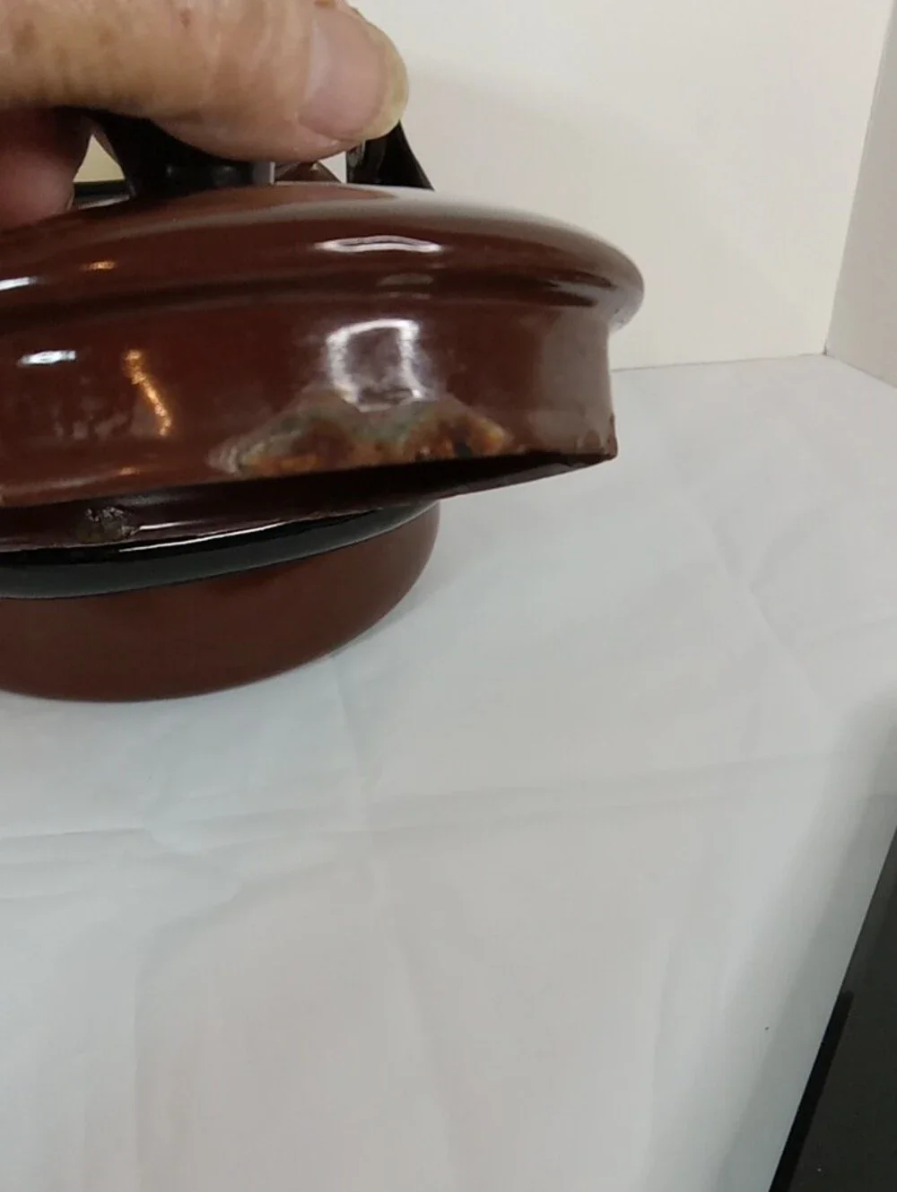 Classic Brown Enamel Tea Kettle with Black Handle